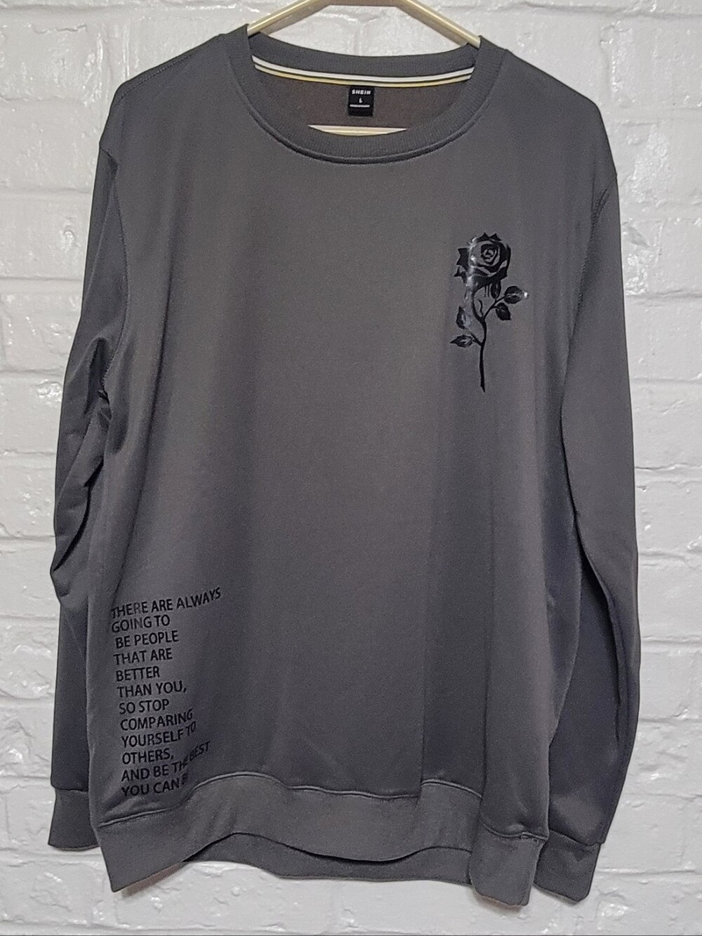 SHEIN Gray Sweatshirt with Rose And Quote